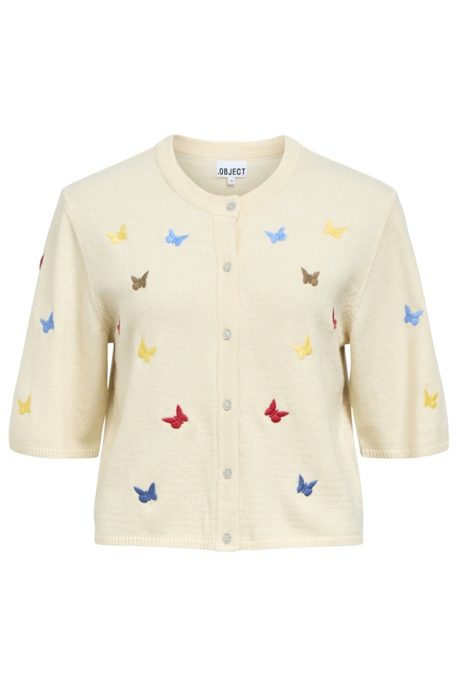 OBJTHESS 3/4 SLEEVE CARDIGAN REP 23040627 SANDSHELL/BUTTERFLY